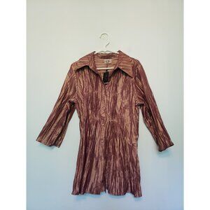 Noelle Women 12 14 Jacket Gold y2k Manhattan Port Shirt Button Crinkle Satin NWT